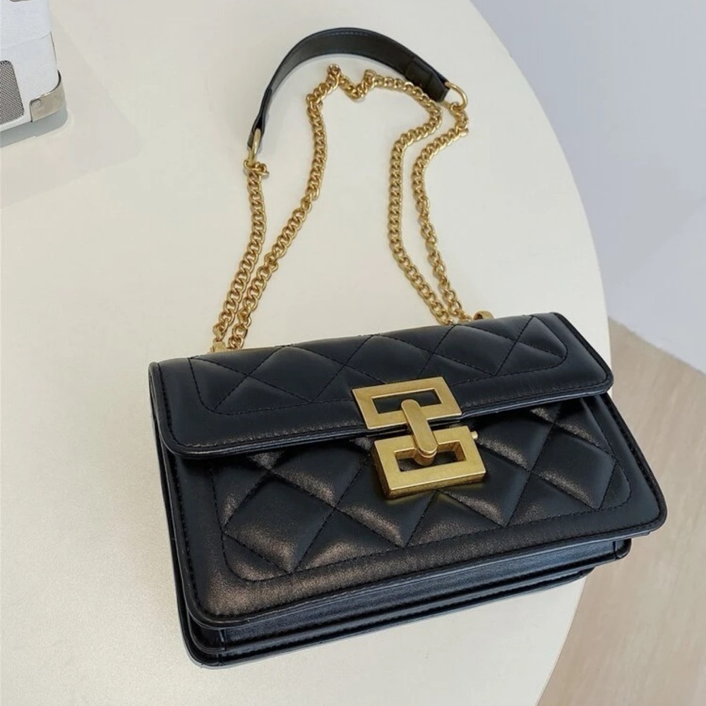 Black Crossbody / Shoulder Bag with gold accents - Picture 2 of 10